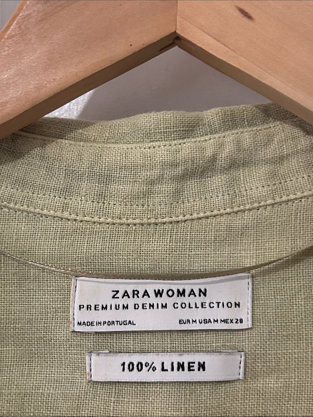Zara Woman Premium Denim Linen Button Up Shirt Made in Portugal - Sage Green - M - Picture 6 of 6